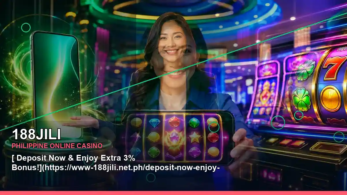 188JILI first-deposit promotions and wallet options with an adult Filipina casino host in a right-aligned close-up